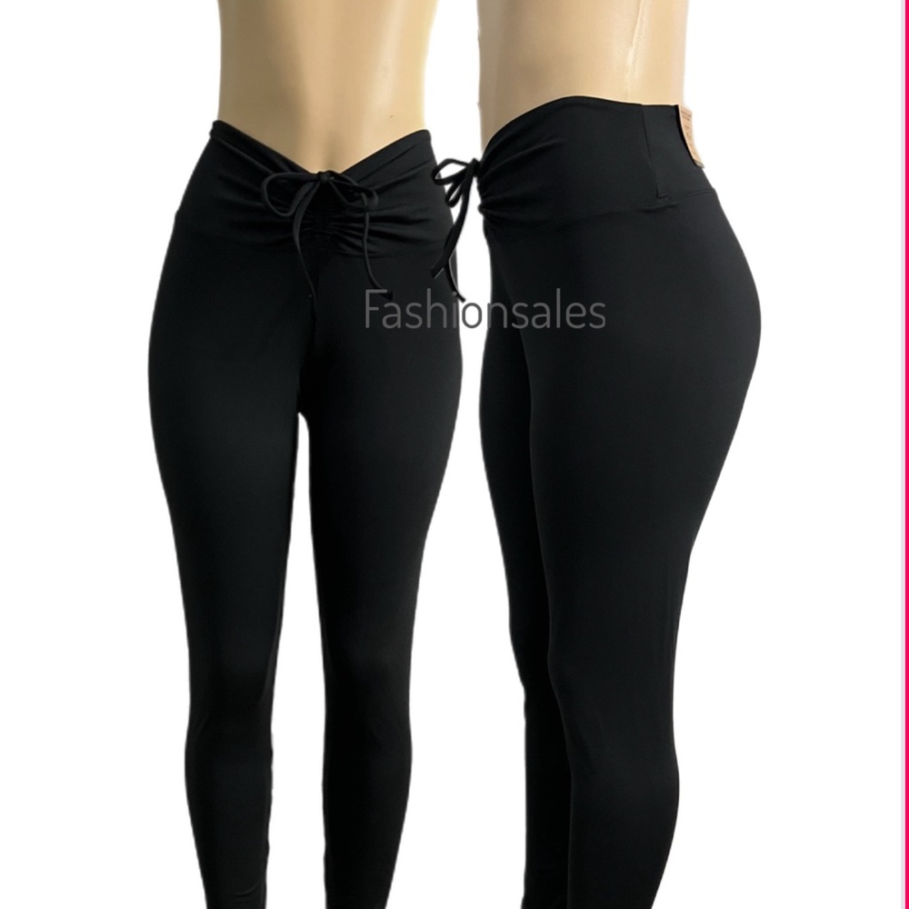 Victoria’s Secret Pink Active high Waist Full Length Ruched V leggings Black L - Picture 5 of 5